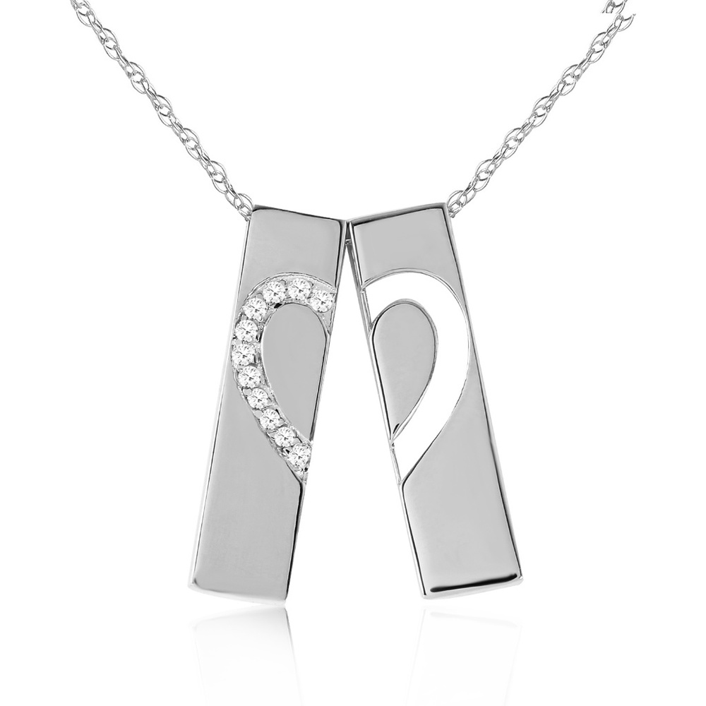GOLD SPLIT HEART NECKLACE WITH NATURAL DIAMONDS - Picture 2 of 6